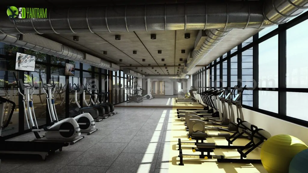 06 interior gym design for apartment 3d Architectural Rendering studio india