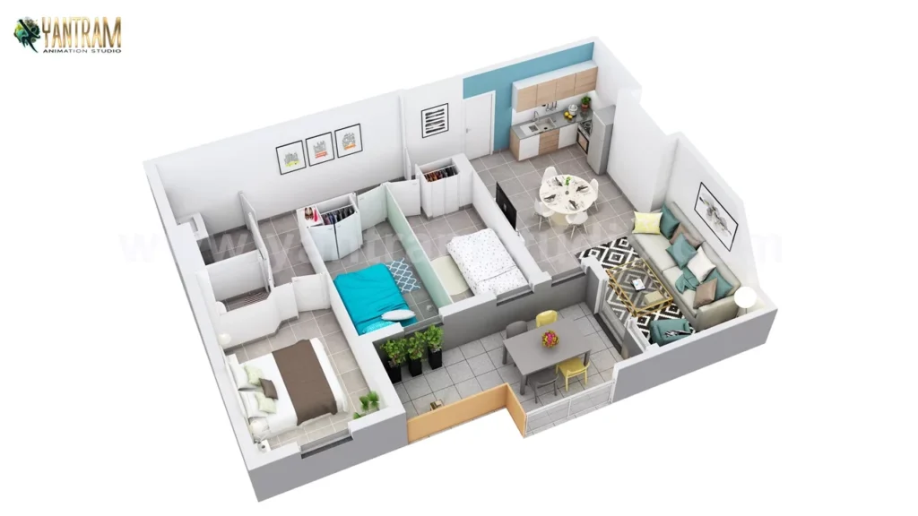 architectural rendering 1bhk home 3D floor plan design Residential Apartment Layout Jaipur