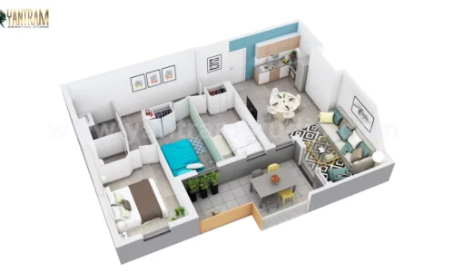 architectural rendering 1bhk home 3D floor plan design Residential Apartment Layout Jaipur