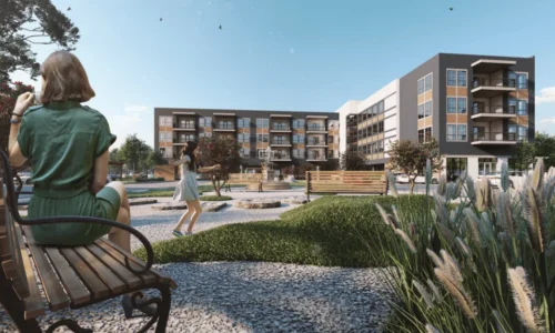 3d architectural exterior rendering services public park island apartment design Pune Maharashtra Rajkot Gujarat India