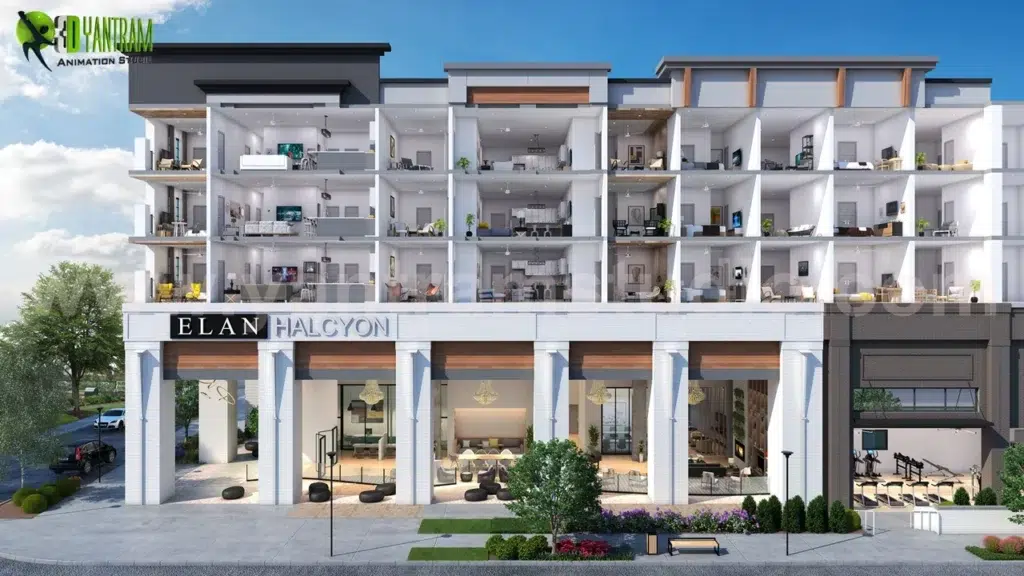 3d cut section slice exterior floor plan residential apartment unit rendering interior ideas design provider developer Bengaluru