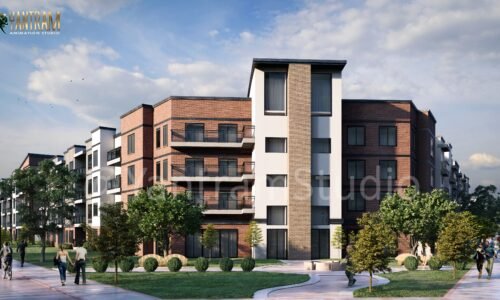 3d exterior rendering services residental area, modular design