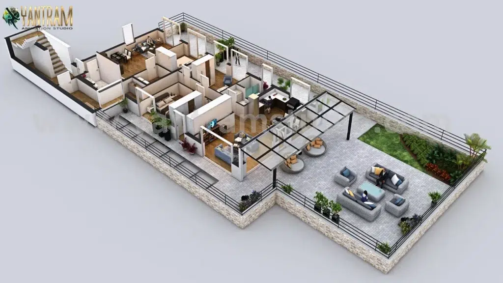 3d floor plan Residential House 3d architectural rendering studio 1000 sq ft 2 bed room 1 story Ludhiana