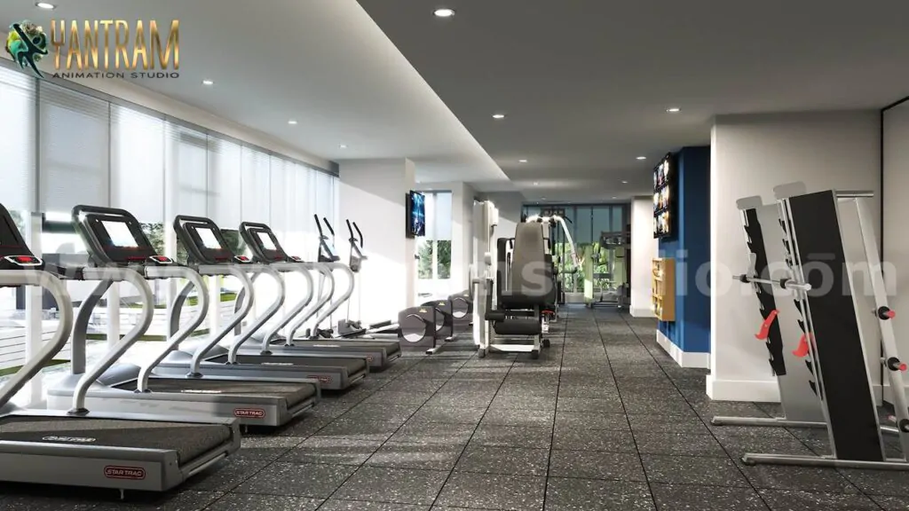 Newest fitness healthconsiouas GYM interior rendering by architectural studio pune india
