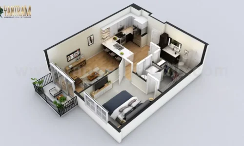 Small Residential Apartment 3D Floor Plan Rendering Service by 3D Animation Studio 1bhk home 500 sq ft Jaipur