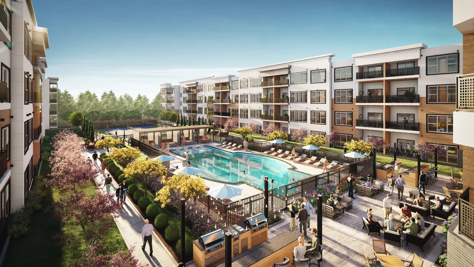 pool architectural rendering studio animation visualization services design Idea company firms designers agency exterior courty yard sitting blcony india