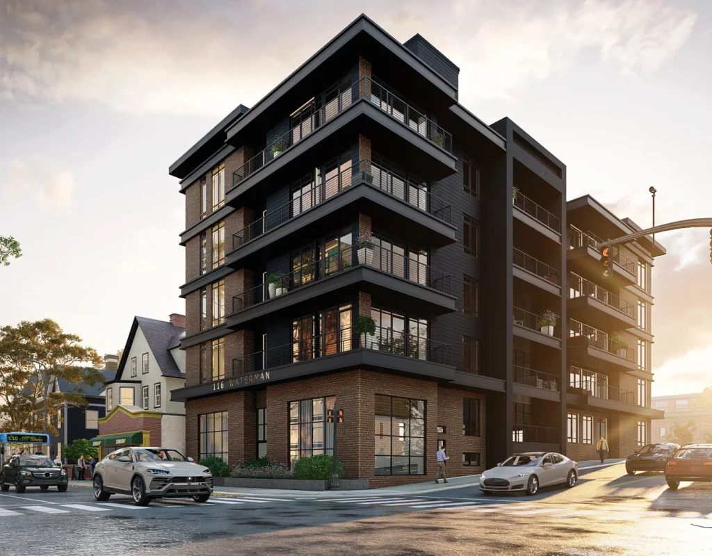 services design view Idea condominium apartment exterior balcony architectural rendering studio street road landscape shop firm company companies agency walk side Surat Gujarat India