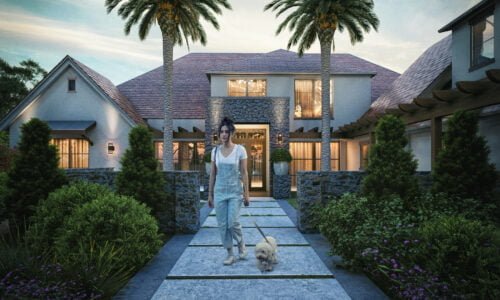 exterior Façade Garden landscape residential home bungalow house company walking side mansion CGI virtual reality architectural rendering studio animation visualization services design Idea