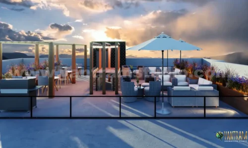 3d Exterior Visualization of roof top restaurent india