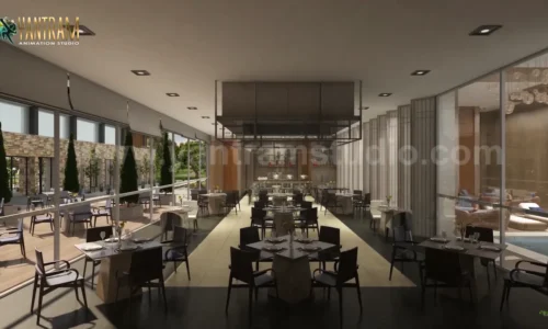 3d Interior Rendering of restaurant room Meridian india