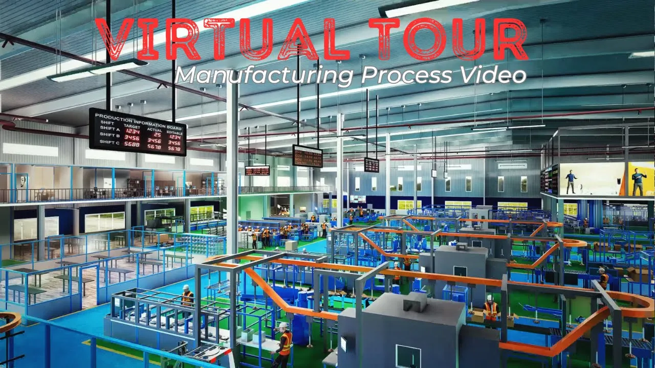 Futuristic factory manufacturing mass production process video walkthrough 2024 3d Virtual Tour
