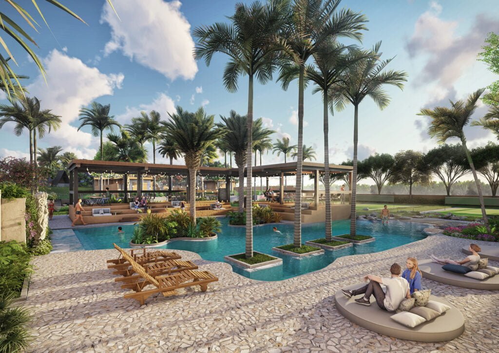 Relaxation Oasis Architectural Renderings of Pool Views and Comfort Seating Areas india