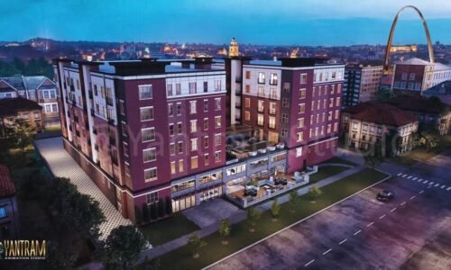 exterior view commercial architectural rendering Modern apartment 1024x576